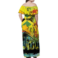 Personalized Jamaica Sleng Teng Riddim Family Matching Off Shoulder Maxi Dress and Hawaiian Shirt Booyaka Booyaka - Wonder Print Shop