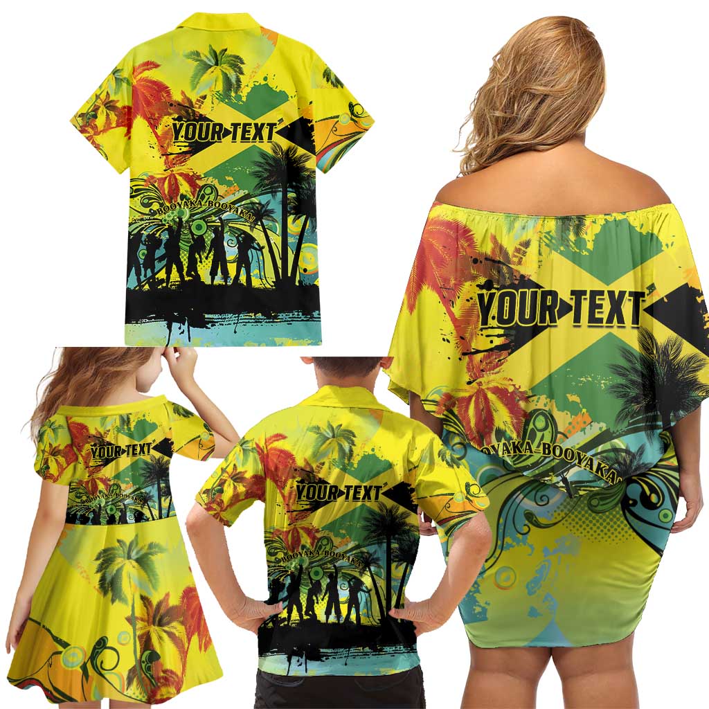 Personalized Jamaica Sleng Teng Riddim Family Matching Off Shoulder Short Dress and Hawaiian Shirt Booyaka Booyaka - Wonder Print Shop