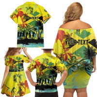 Personalized Jamaica Sleng Teng Riddim Family Matching Off Shoulder Short Dress and Hawaiian Shirt Booyaka Booyaka - Wonder Print Shop