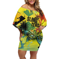 Personalized Jamaica Sleng Teng Riddim Family Matching Off Shoulder Short Dress and Hawaiian Shirt Booyaka Booyaka - Wonder Print Shop