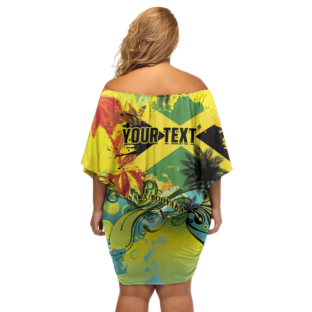 Personalized Jamaica Sleng Teng Riddim Family Matching Off Shoulder Short Dress and Hawaiian Shirt Booyaka Booyaka - Wonder Print Shop