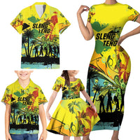 Personalized Jamaica Sleng Teng Riddim Family Matching Short Sleeve Bodycon Dress and Hawaiian Shirt Booyaka Booyaka - Wonder Print Shop