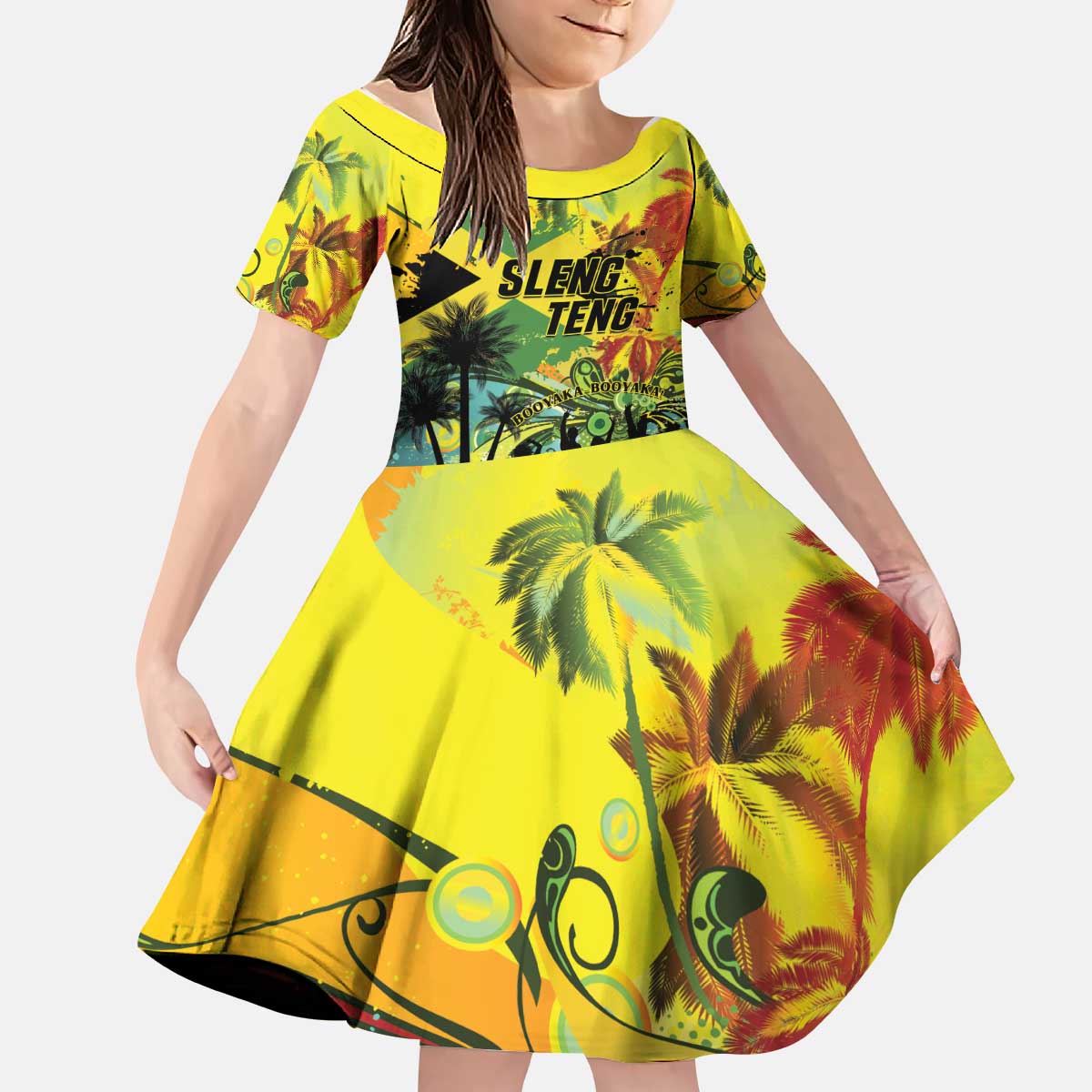 Personalized Jamaica Sleng Teng Riddim Kid Short Sleeve Dress Booyaka Booyaka - Wonder Print Shop