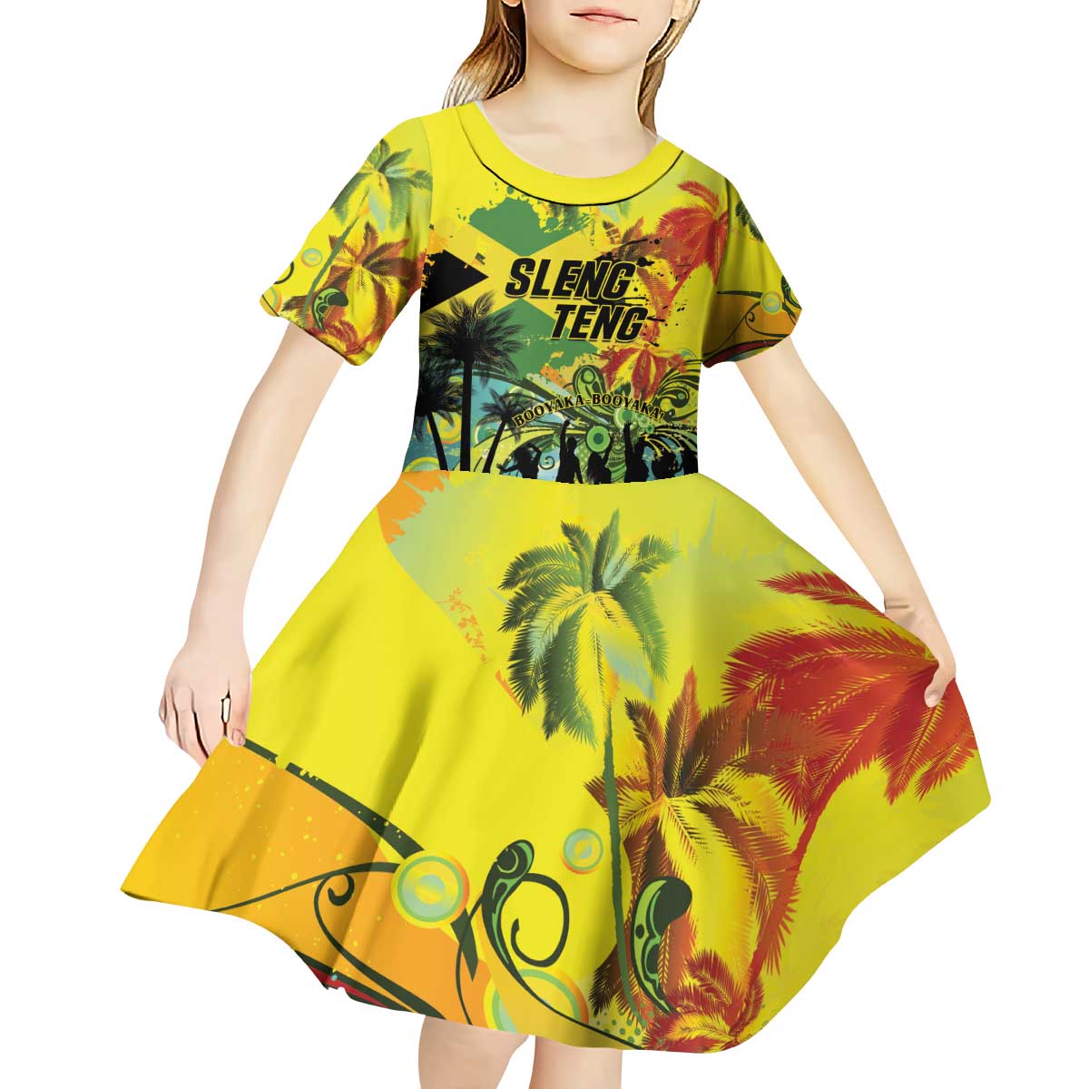 Personalized Jamaica Sleng Teng Riddim Kid Short Sleeve Dress Booyaka Booyaka - Wonder Print Shop