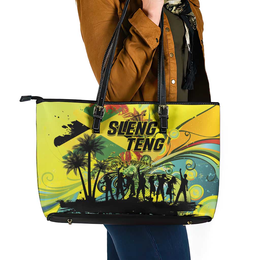 Jamaica Sleng Teng Riddim Leather Tote Bag Booyaka Booyaka - Wonder Print Shop