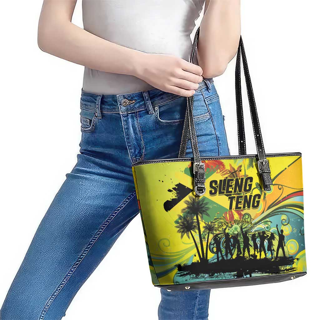 Jamaica Sleng Teng Riddim Leather Tote Bag Booyaka Booyaka - Wonder Print Shop