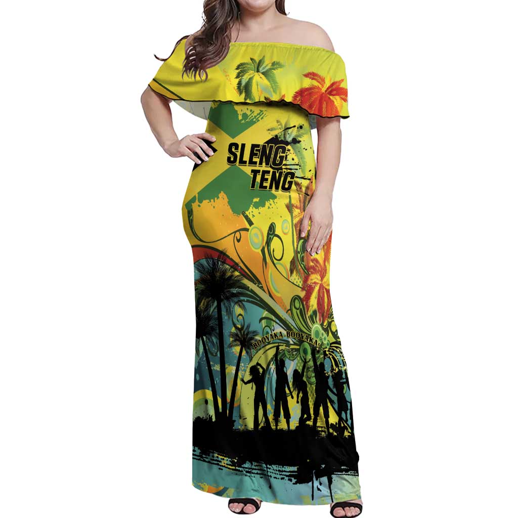 Personalized Jamaica Sleng Teng Riddim Off Shoulder Maxi Dress Booyaka Booyaka - Wonder Print Shop