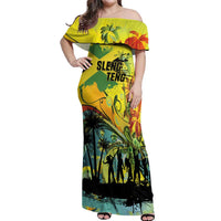Personalized Jamaica Sleng Teng Riddim Off Shoulder Maxi Dress Booyaka Booyaka - Wonder Print Shop