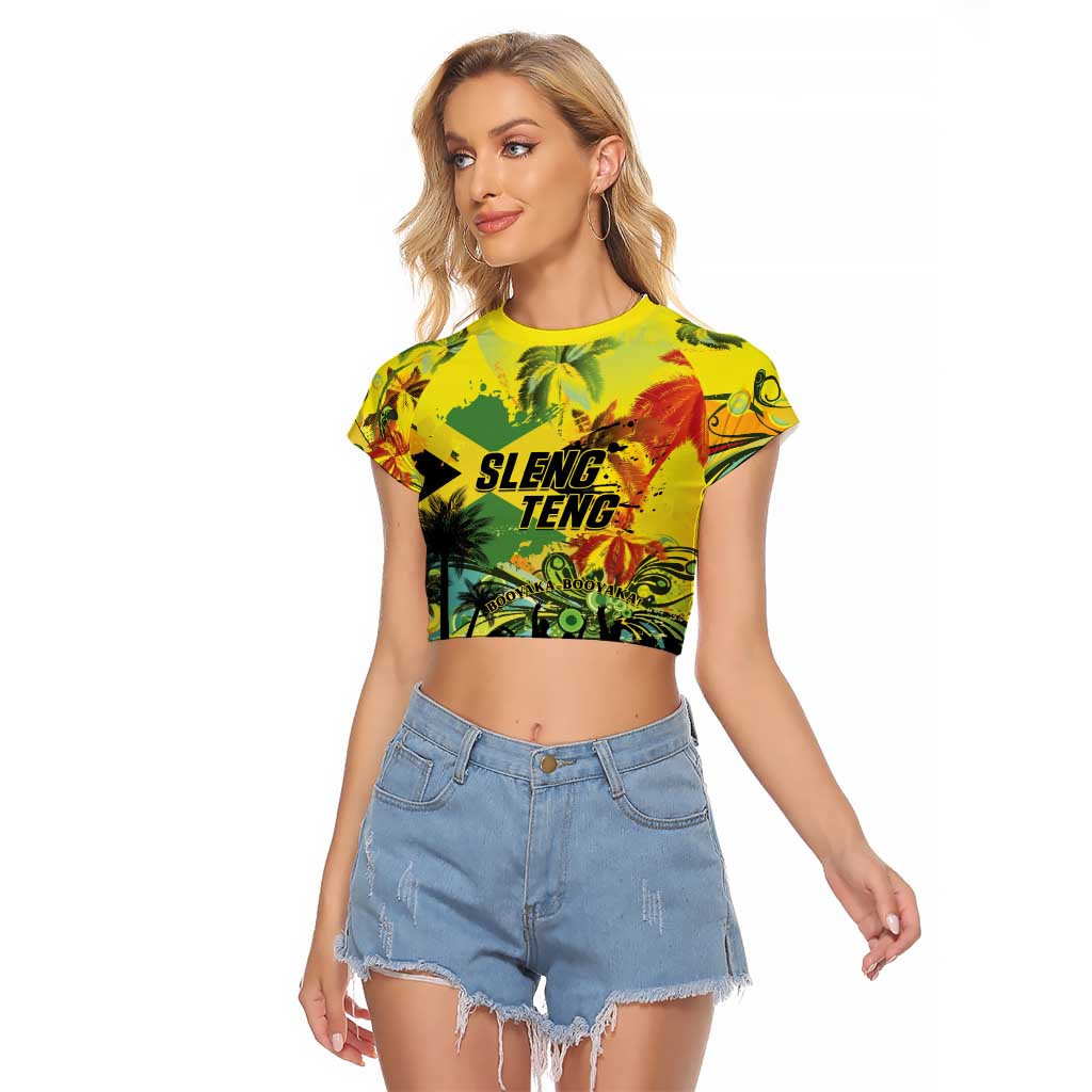 Personalized Jamaica Sleng Teng Riddim Raglan Cropped T Shirt Booyaka Booyaka - Wonder Print Shop