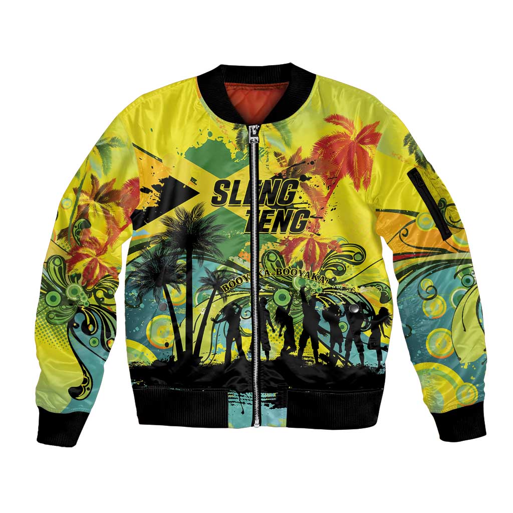 Personalized Jamaica Sleng Teng Riddim Sleeve Zip Bomber Jacket Booyaka Booyaka - Wonder Print Shop
