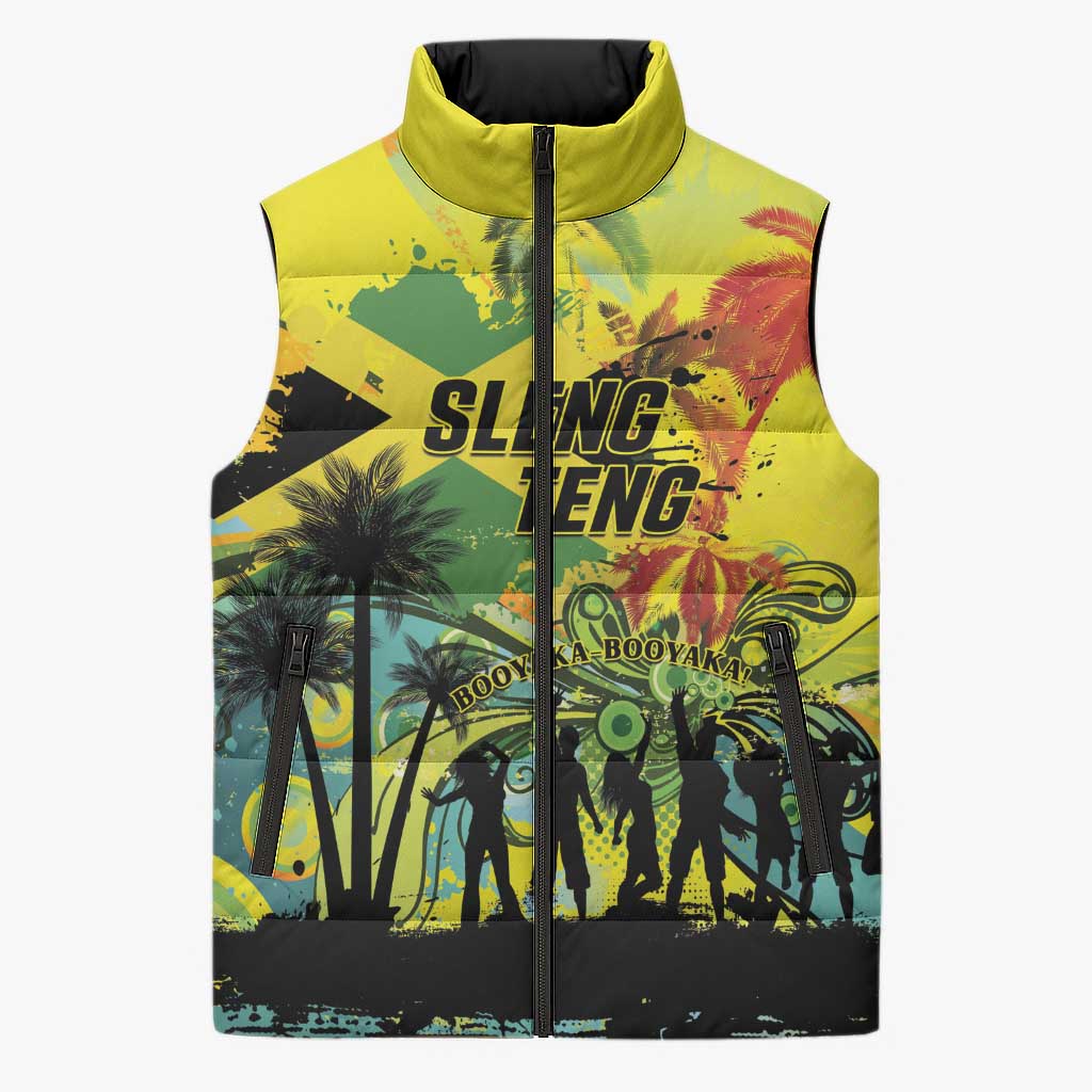 Personalized Jamaica Sleng Teng Riddim Sleeveless Puffer Jacket Booyaka Booyaka - Wonder Print Shop