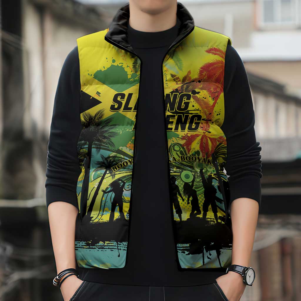 Personalized Jamaica Sleng Teng Riddim Sleeveless Puffer Jacket Booyaka Booyaka - Wonder Print Shop