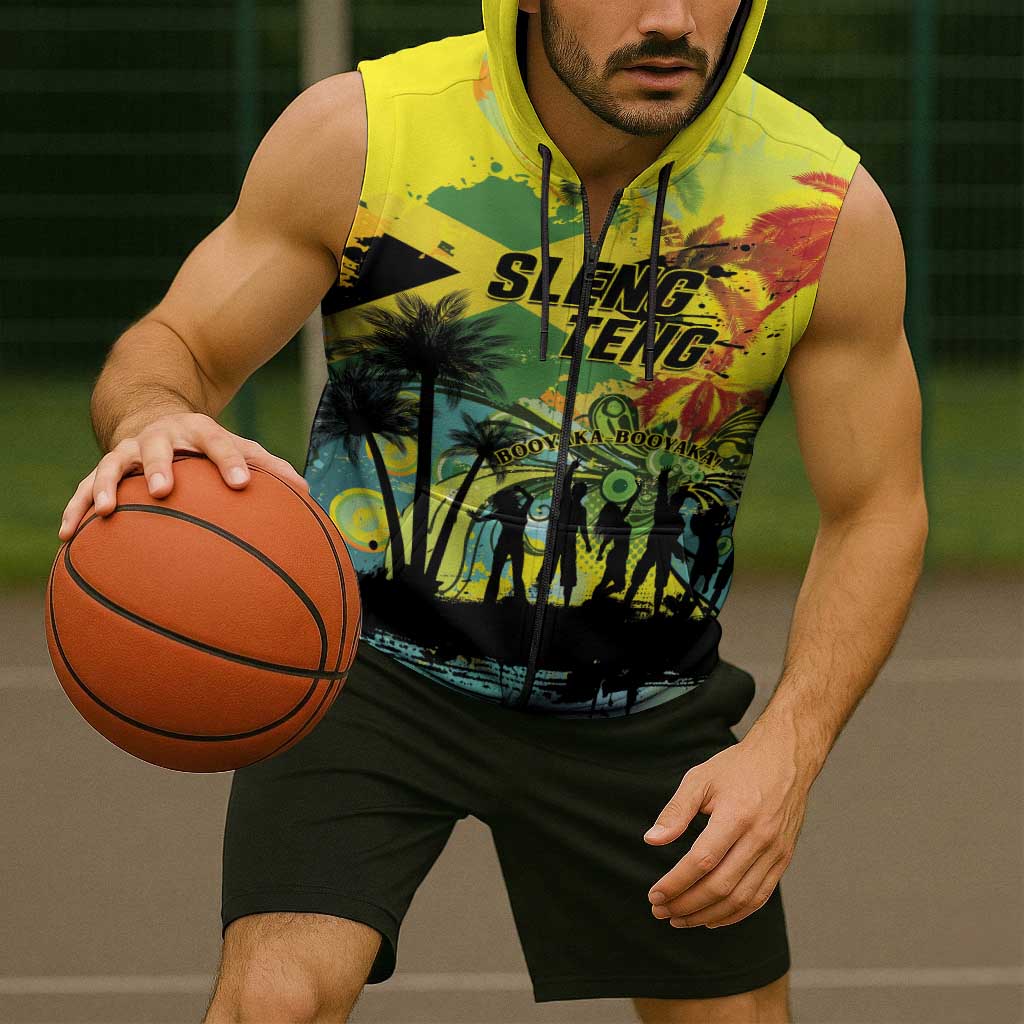 Personalized Jamaica Sleng Teng Riddim Sleeveless Zip Hoodie Booyaka Booyaka - Wonder Print Shop