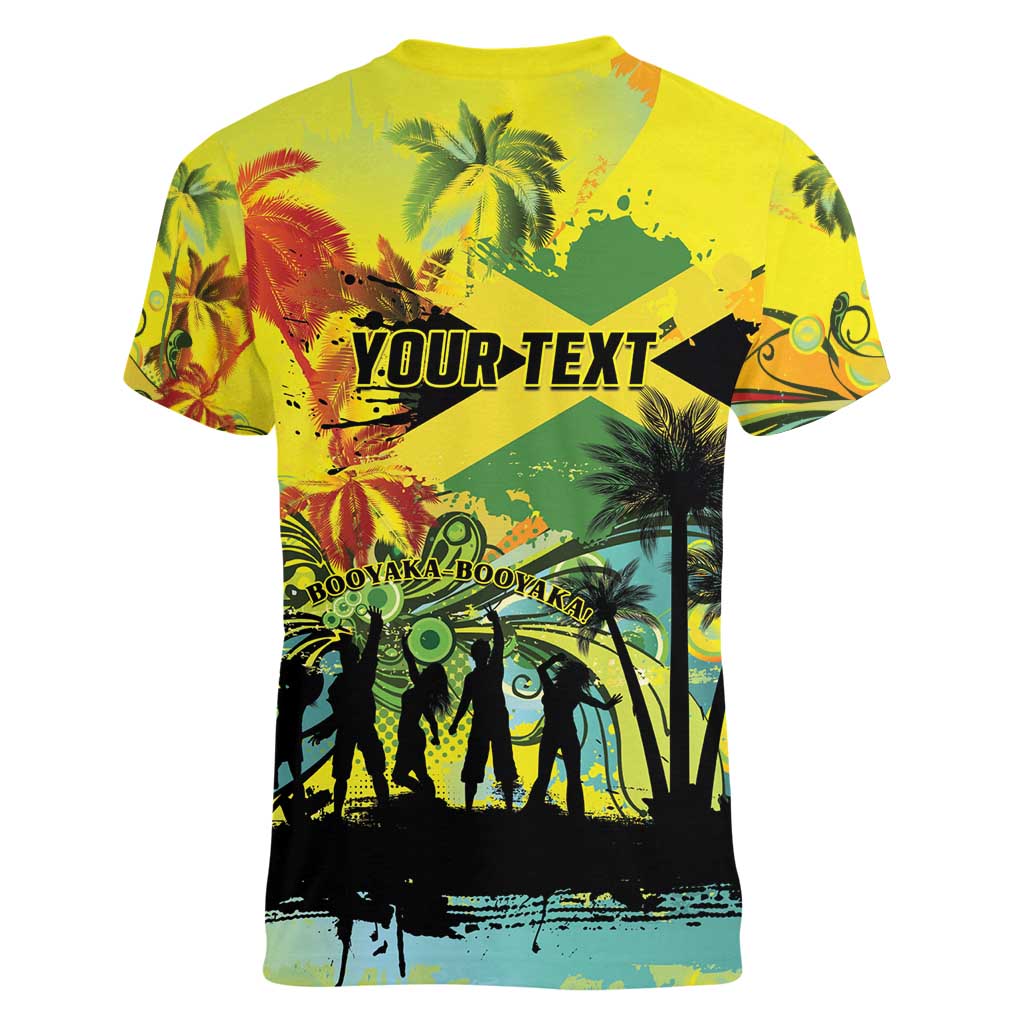 Personalized Jamaica Sleng Teng Riddim Women V-Neck T-Shirt Booyaka Booyaka - Wonder Print Shop