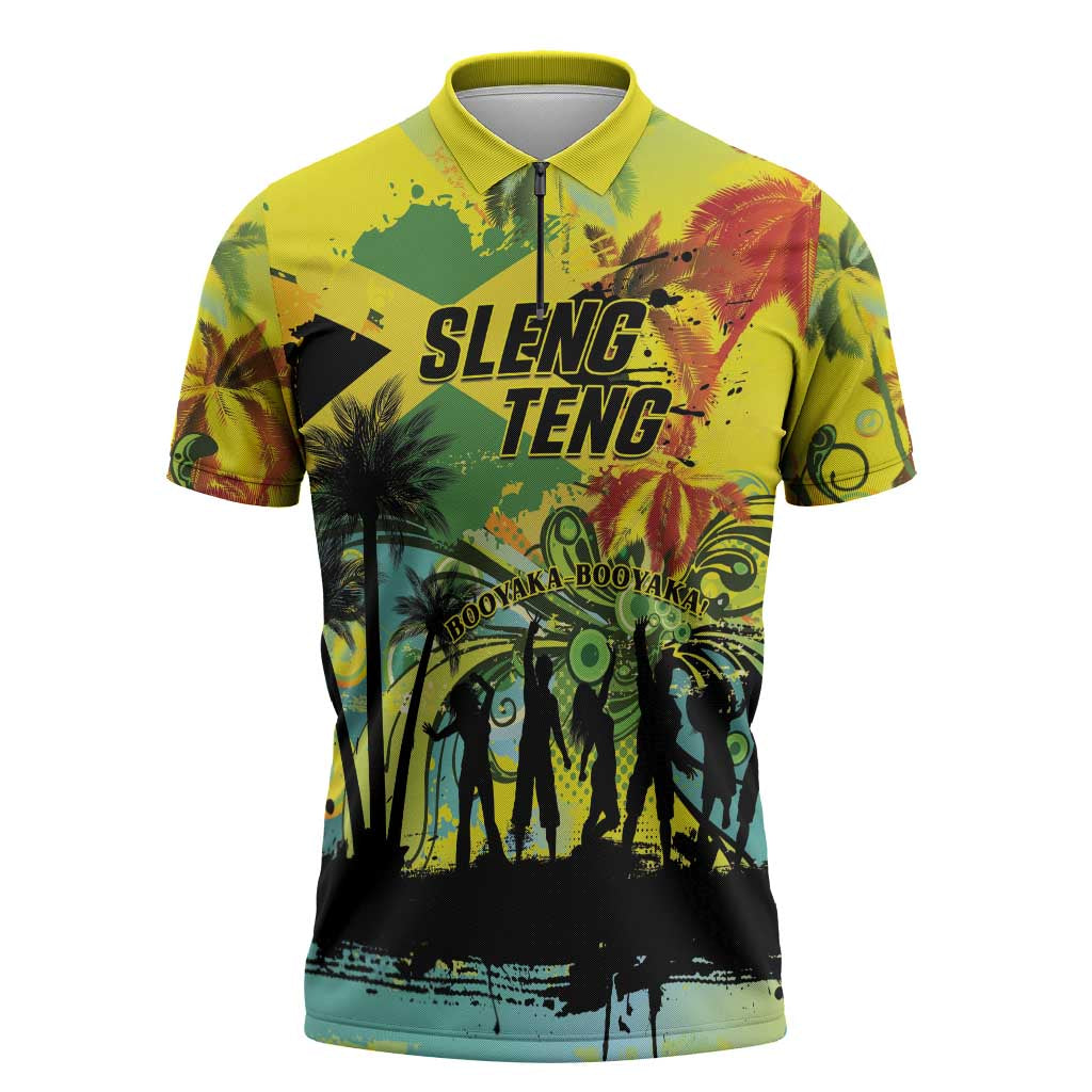 Personalized Jamaica Sleng Teng Riddim Zipper Polo Shirt Booyaka Booyaka - Wonder Print Shop