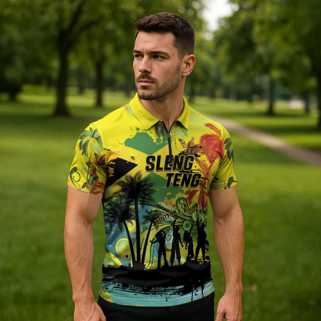 Personalized Jamaica Sleng Teng Riddim Zipper Polo Shirt Booyaka Booyaka - Wonder Print Shop