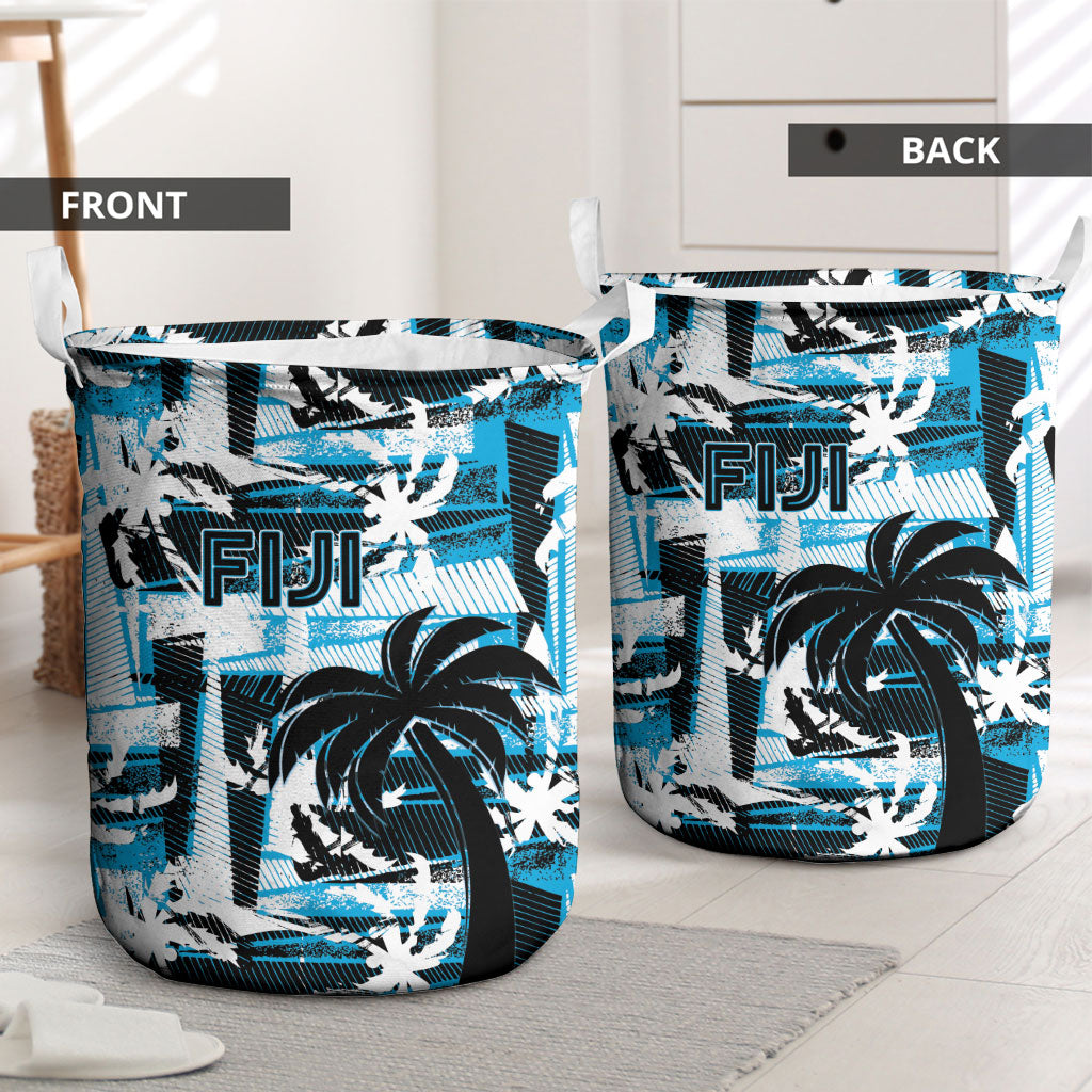 Fijian Rugby Laundry Basket Grunge Palm Stylized