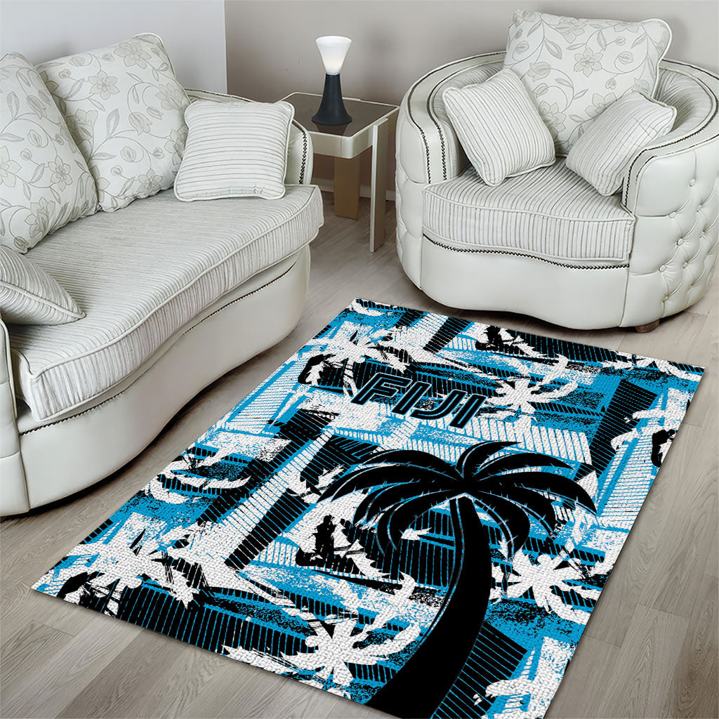 Fijian Rugby Area Rug Grunge Palm Stylized