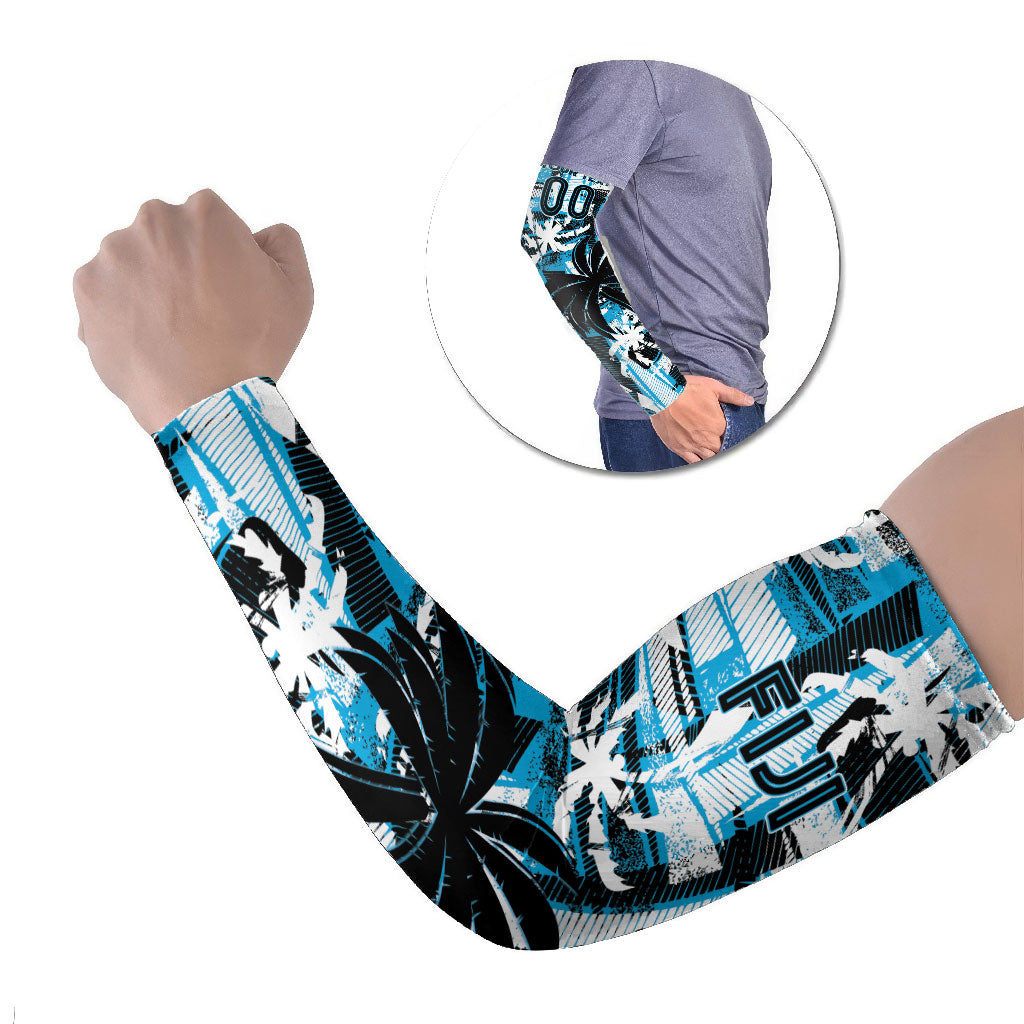 Custom Fijian Rugby Arm Sleeves Grunge Palm Stylized