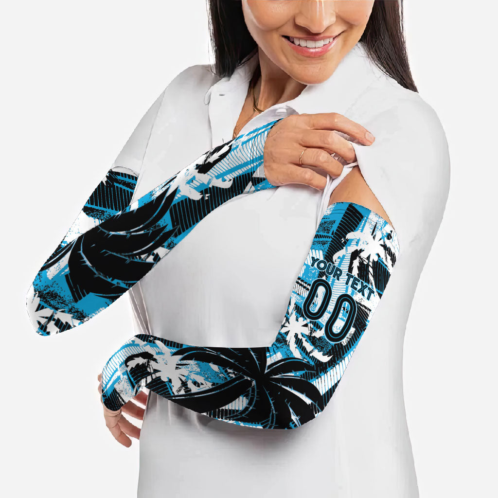 Custom Fijian Rugby Arm Sleeves Grunge Palm Stylized