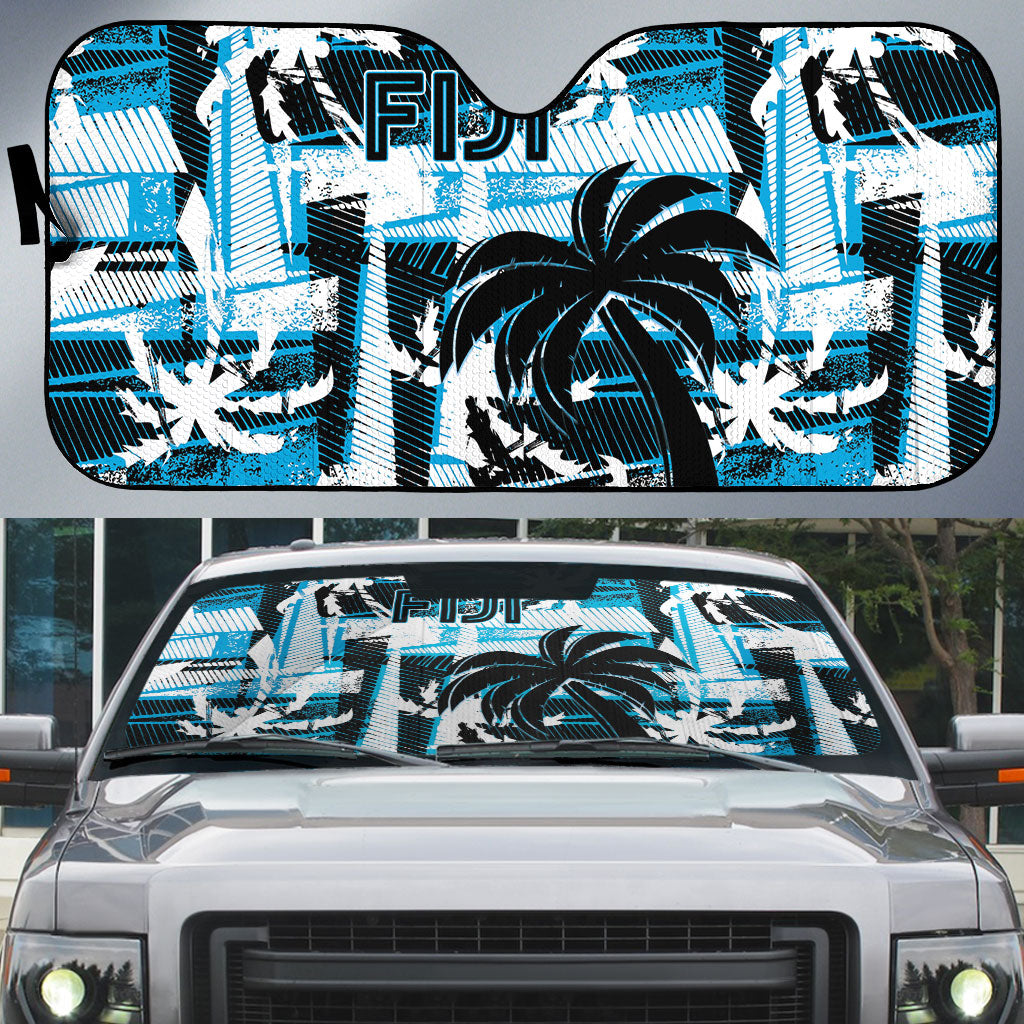 Fijian Rugby Auto Sun Shade Grunge Palm Stylized