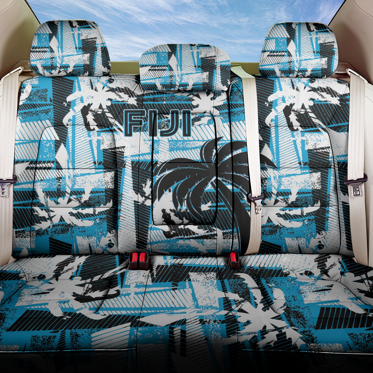 Fijian Rugby Back Car Seat Cover Grunge Palm Stylized
