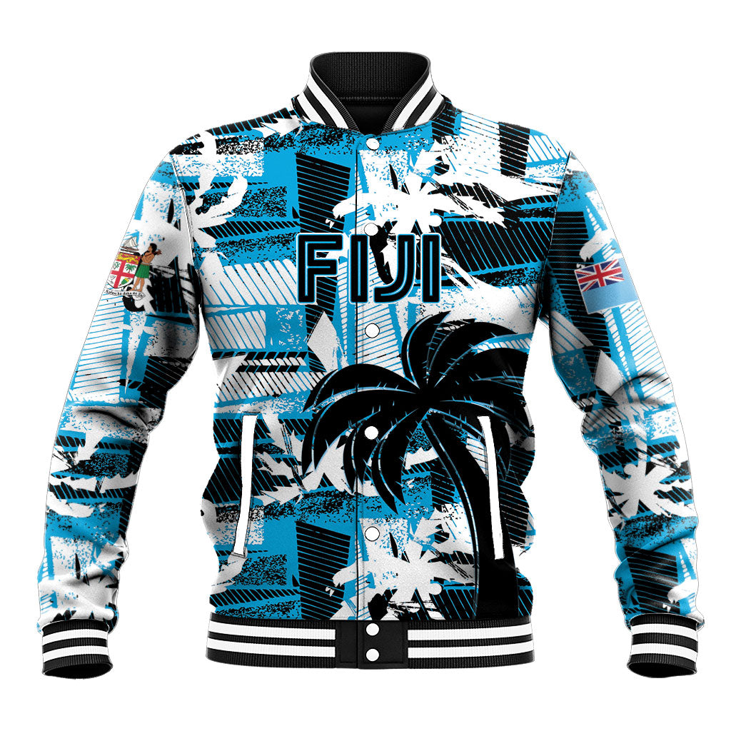 Custom Fijian Rugby Baseball Jacket Grunge Palm Stylized