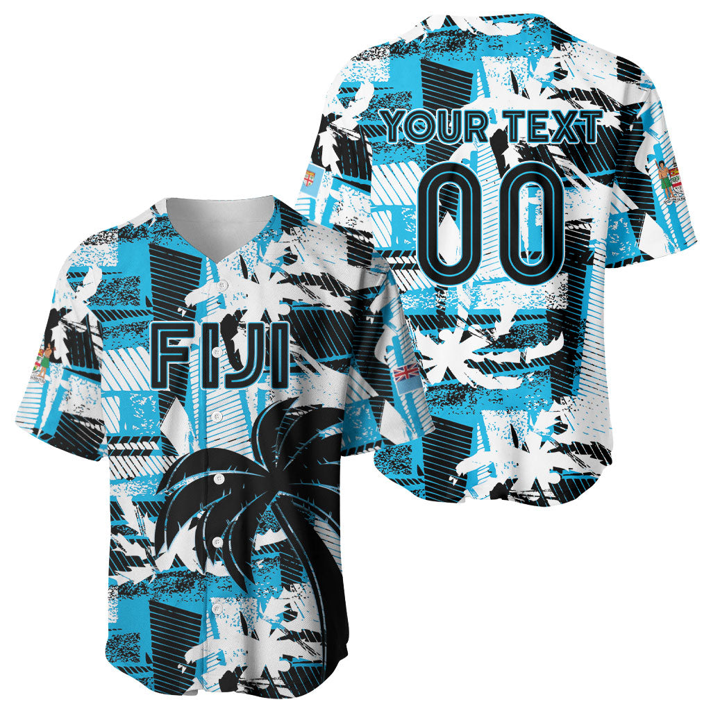 Custom Fijian Rugby Baseball Jersey Grunge Palm Stylized