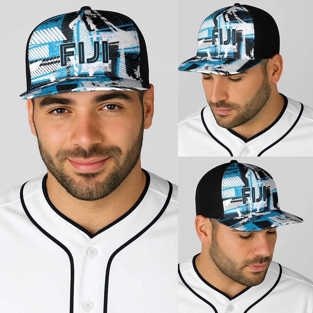 Fijian Rugby Baseball Net Cap Grunge Palm Stylized