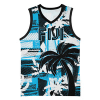 Custom Fijian Rugby Basketball Jersey Grunge Palm Stylized