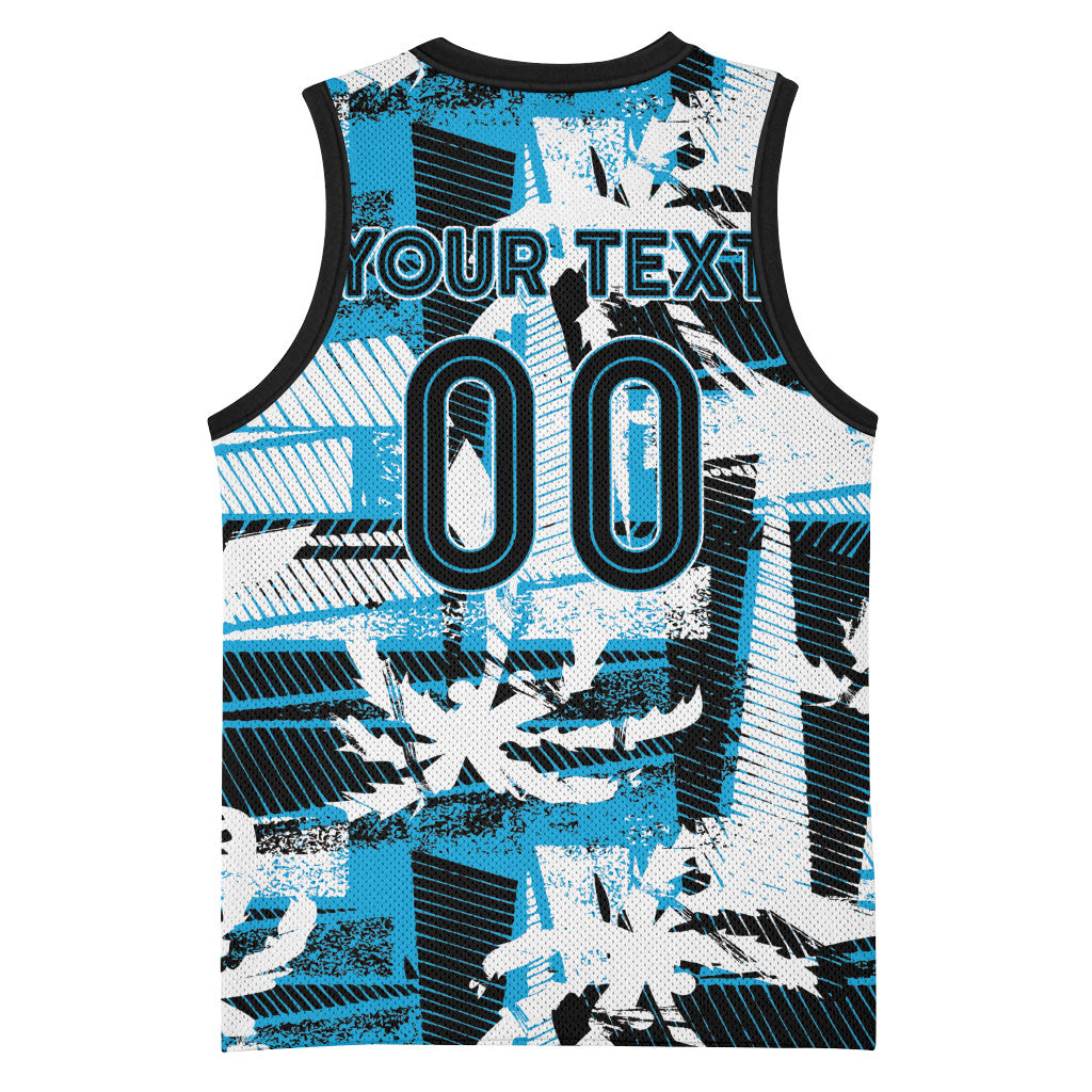 Custom Fijian Rugby Basketball Jersey Grunge Palm Stylized