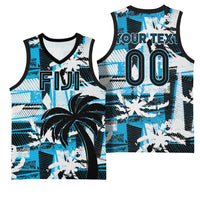 Custom Fijian Rugby Basketball Jersey Grunge Palm Stylized