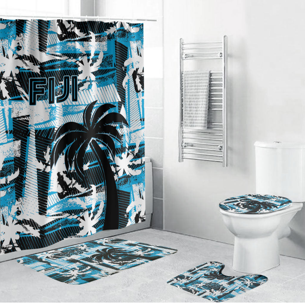 Fijian Rugby Bathroom Set Grunge Palm Stylized