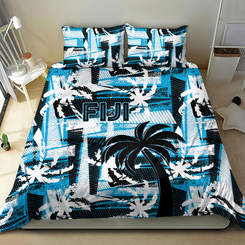 Fijian Rugby Bedding Set Grunge Palm Stylized