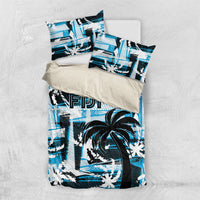Fijian Rugby Bedding Set Grunge Palm Stylized
