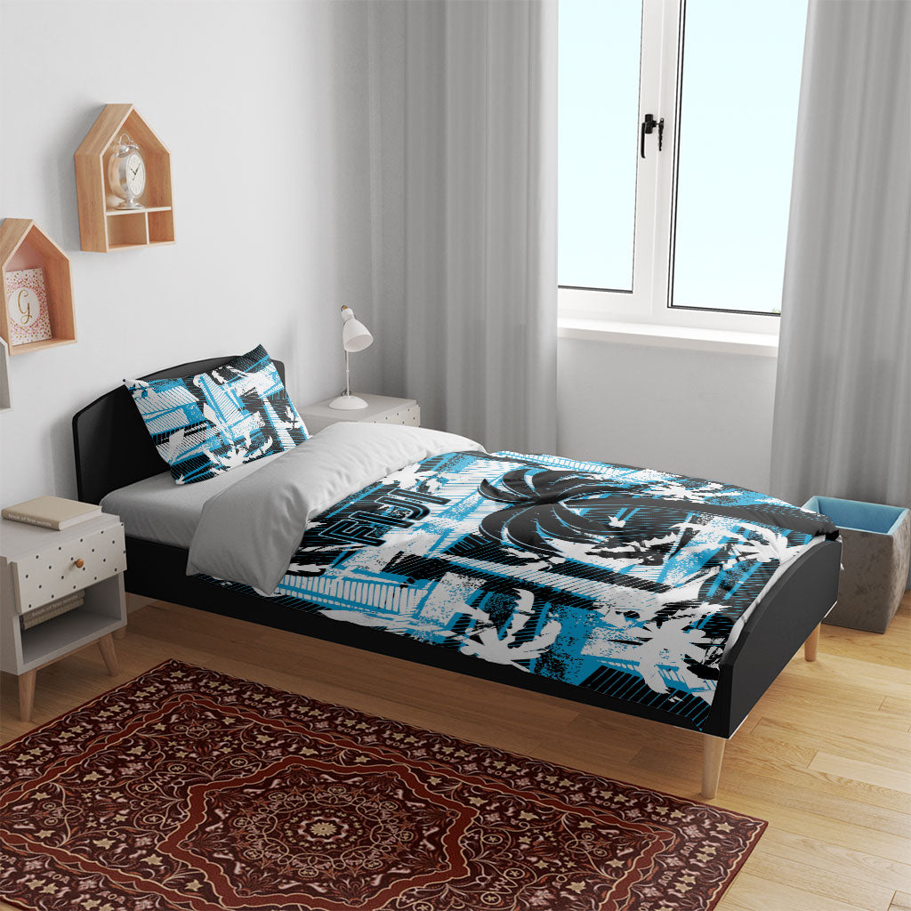 Fijian Rugby Bedding Set Grunge Palm Stylized