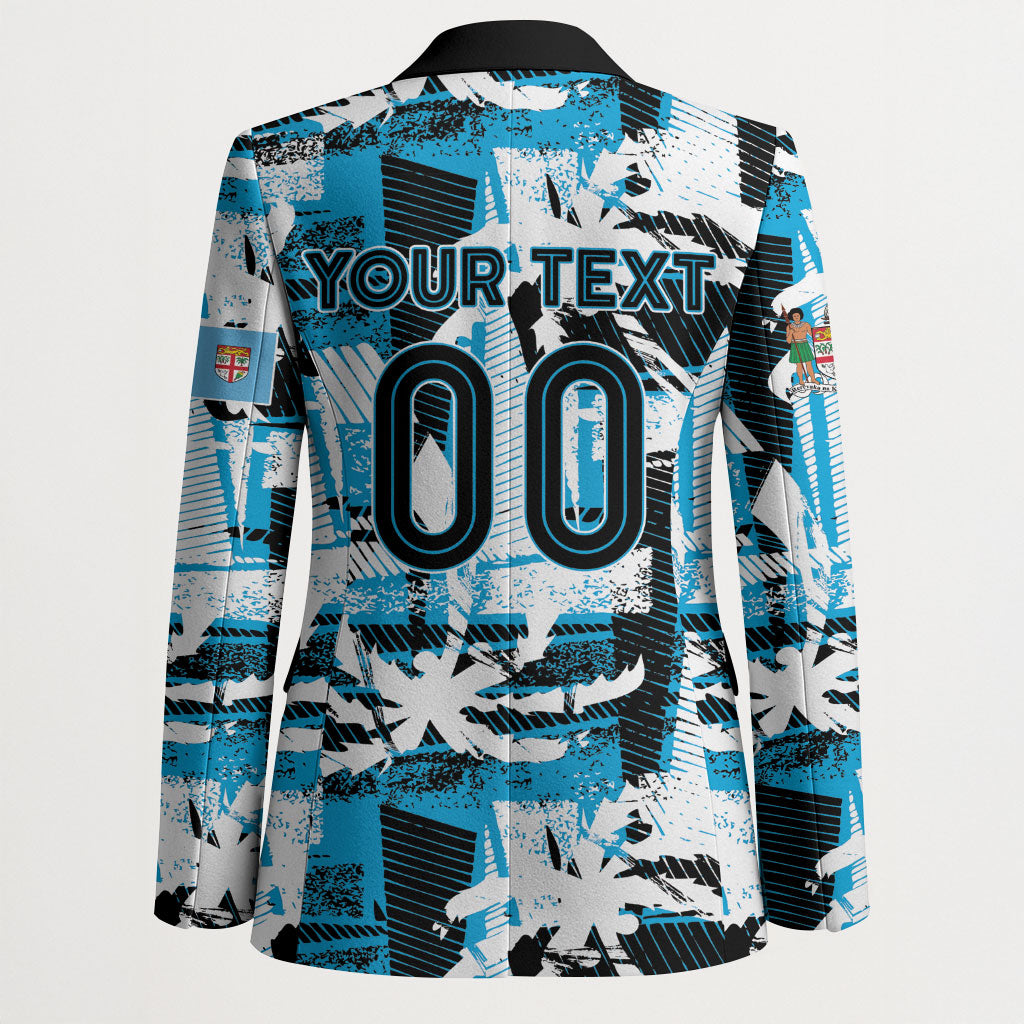 Custom Fijian Rugby Blazer Grunge Palm Stylized