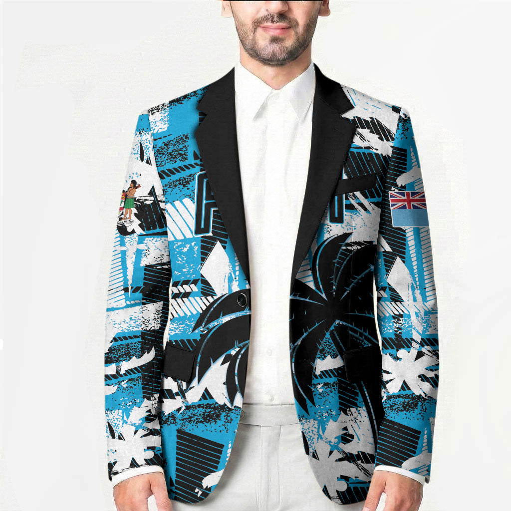Custom Fijian Rugby Blazer Grunge Palm Stylized