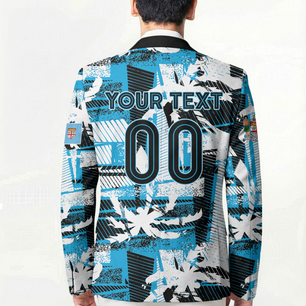 Custom Fijian Rugby Blazer Grunge Palm Stylized