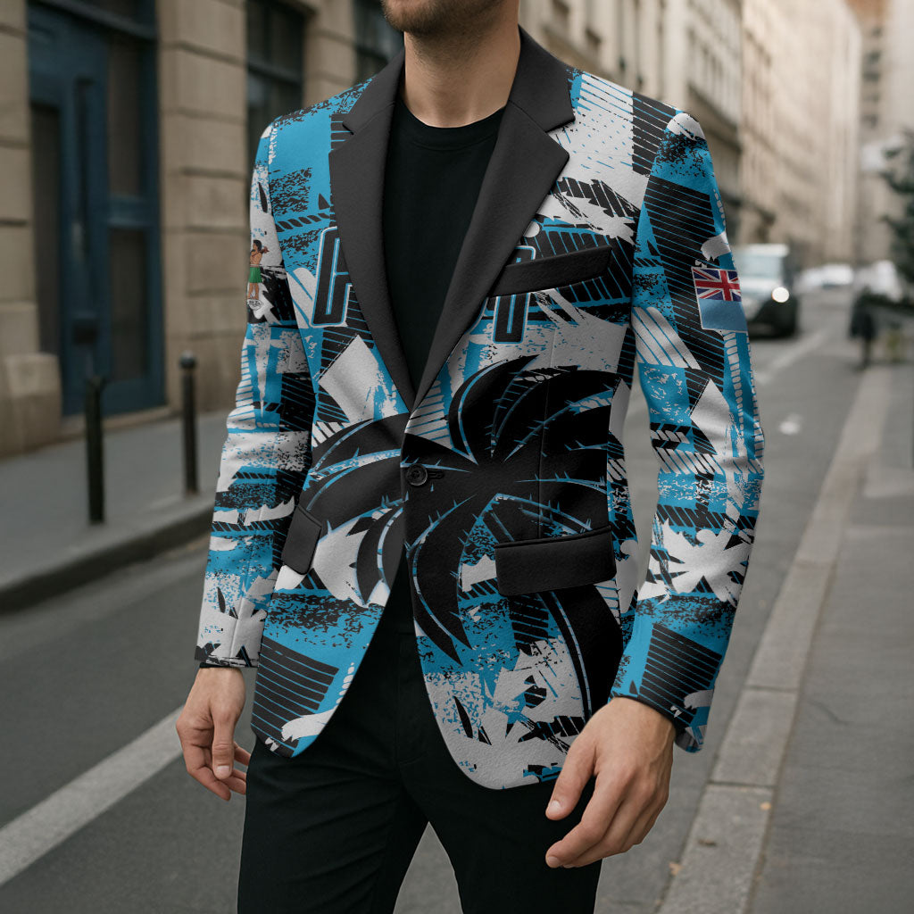 Custom Fijian Rugby Blazer Grunge Palm Stylized