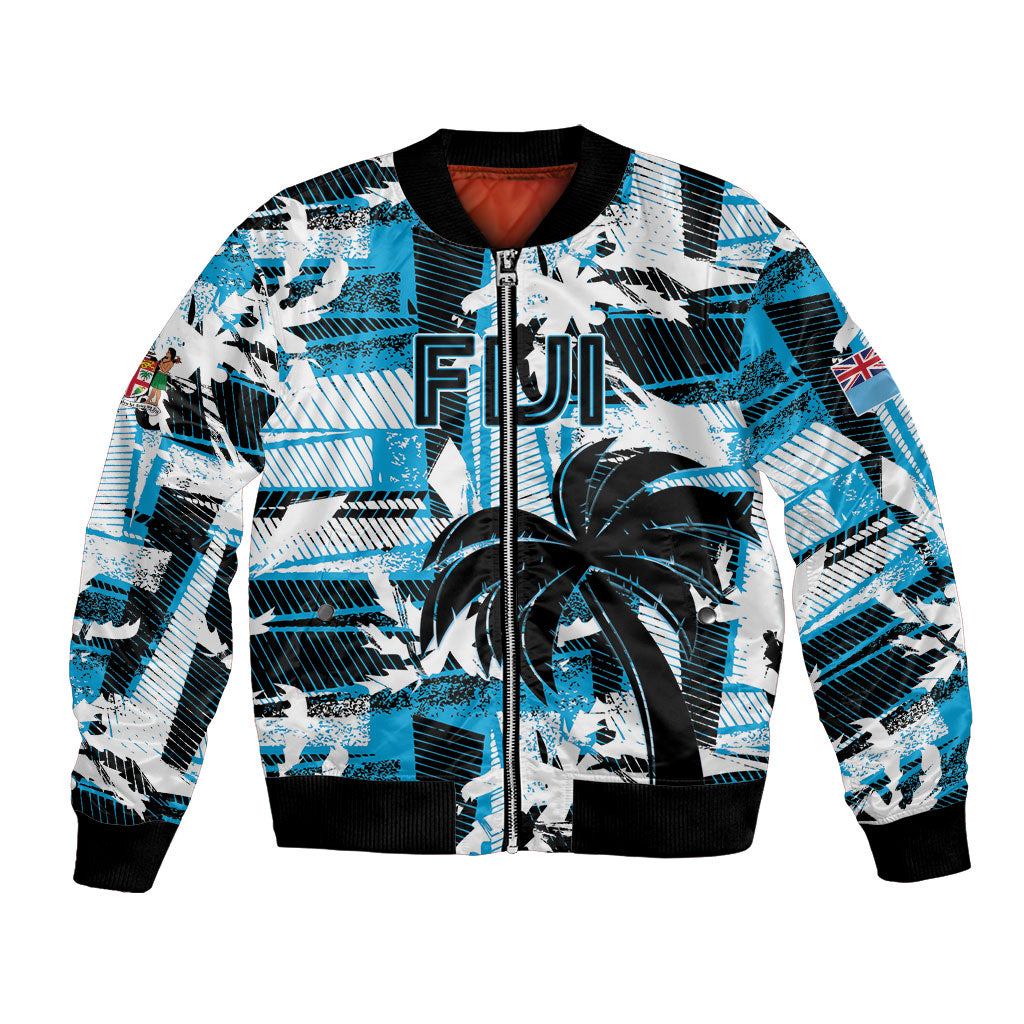 Custom Fijian Rugby Bomber Jacket Grunge Palm Stylized