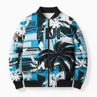 Custom Fijian Rugby Bomber Puffer Jacket Grunge Palm Stylized