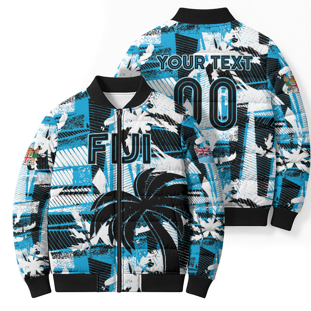 Custom Fijian Rugby Bomber Puffer Jacket Grunge Palm Stylized