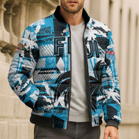 Custom Fijian Rugby Bomber Puffer Jacket Grunge Palm Stylized