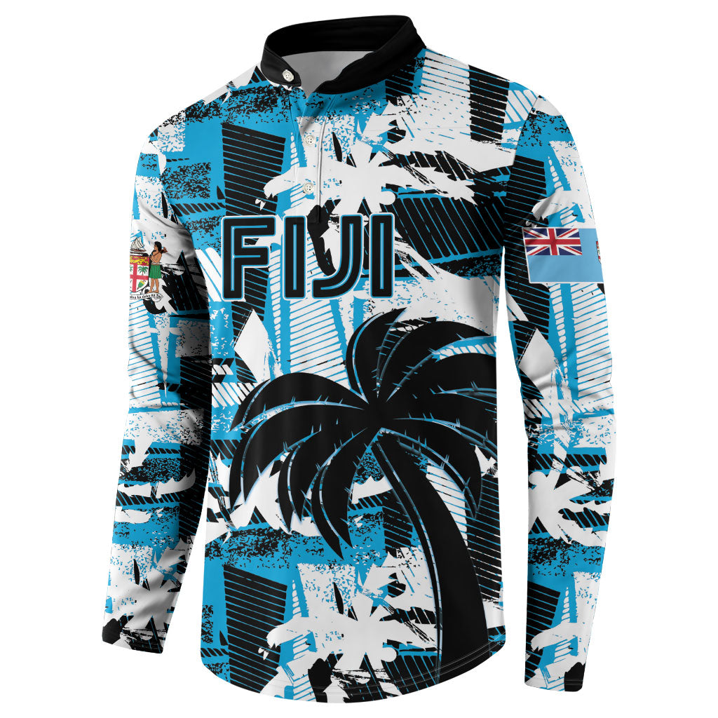 Custom Fijian Rugby Button Sweatshirt Grunge Palm Stylized