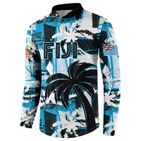 Custom Fijian Rugby Button Sweatshirt Grunge Palm Stylized