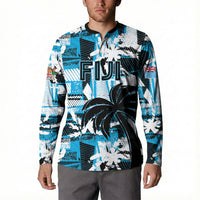 Custom Fijian Rugby Button Sweatshirt Grunge Palm Stylized