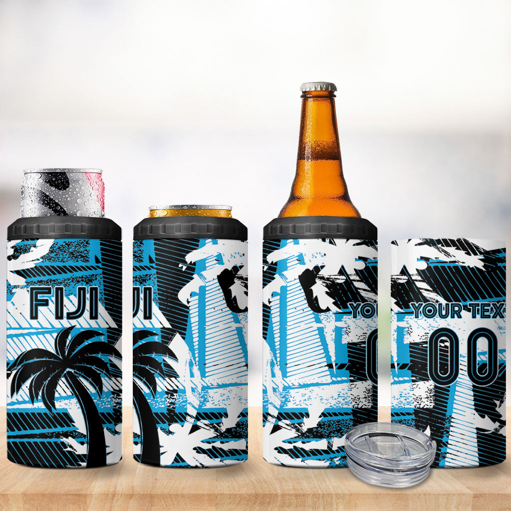 Custom Fijian Rugby 4 in 1 Can Cooler Tumbler Grunge Palm Stylized