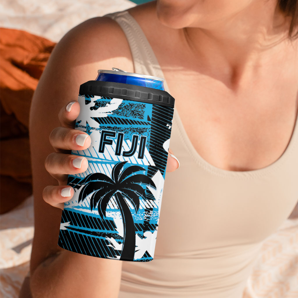 Custom Fijian Rugby 4 in 1 Can Cooler Tumbler Grunge Palm Stylized