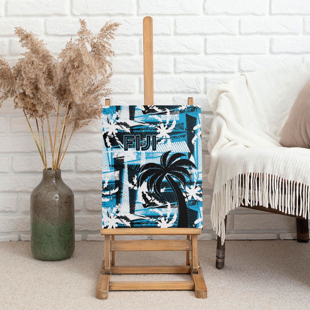 Fijian Rugby Canvas Wall Art Grunge Palm Stylized